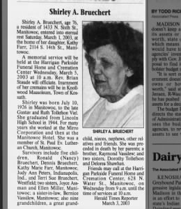 Obituary for Shirley A. Bruechert