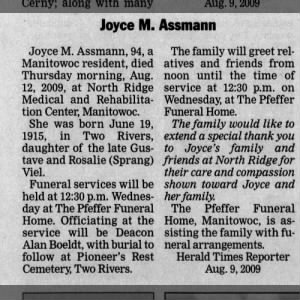 Obituary for Joyce M. Assmann